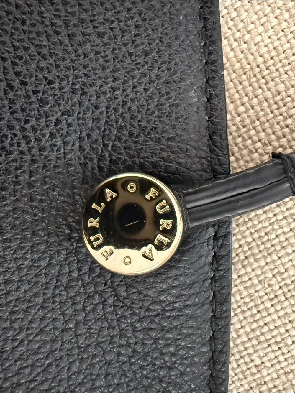 Furla Black Pebbled Leather Satchel with Gold Hardware